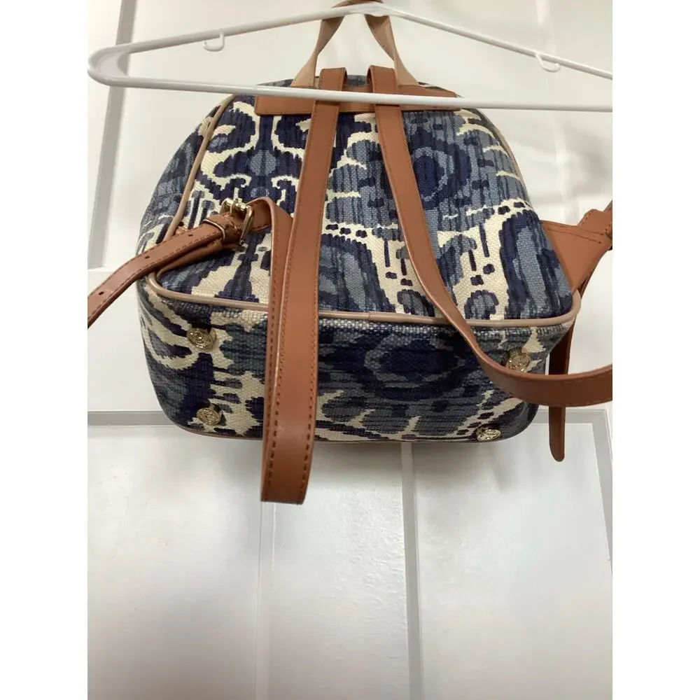 Spartina‎ 449 Chloe Backpack Daufuskie Island Natural Linen Leather Bag Blue